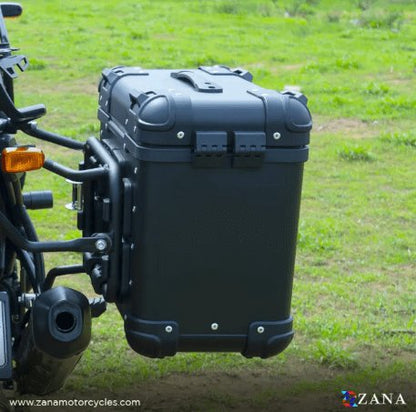 Zana Panniers ( 36 LTR ) Aluminium R-Flat Black With Frame For Himalayan 411 ZI-8494 RB