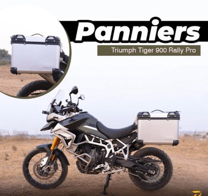 Zana Panniers( 36 LTR )Aluminium R-Flat Silver With Frame For Triumph Tiger 850 /900 rally pro ZP-70 RS