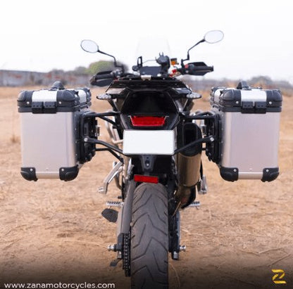 Zana Panniers( 36 LTR )Aluminium R-Flat Silver With Frame For Triumph Tiger 850 /900 rally pro ZP-70 RS