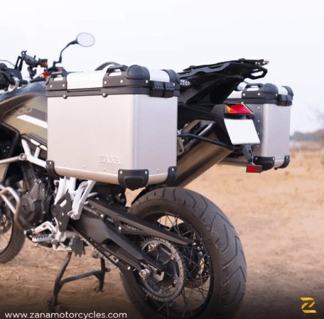Zana Panniers( 36 LTR )Aluminium R-Flat Silver With Frame For Triumph Tiger 850 /900 rally pro ZP-70 RS
