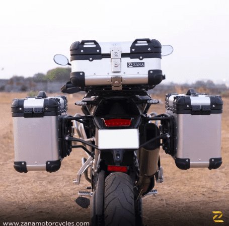 Zana Panniers( 36 LTR )Aluminium R-Flat Silver With Frame For Triumph Tiger 850 /900 rally pro ZP-70 RS