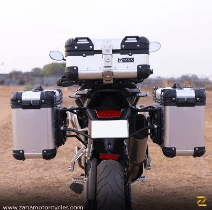 Zana Panniers( 36 LTR )Aluminium R-Flat Silver With Frame For Triumph Tiger 850 /900 rally pro ZP-70 RS