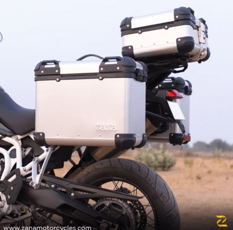 Zana Panniers( 36 LTR )Aluminium R-Flat Silver With Frame For Triumph Tiger 850 /900 rally pro ZP-70 RS