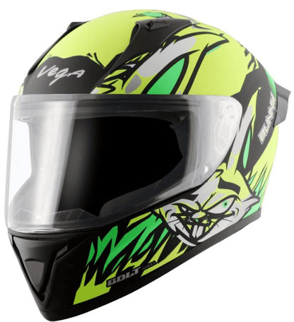 Vega Bolt Bunny Dull Black Neon yellow Helmet