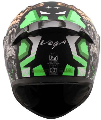 Vega Bolt Crown Men Dull Black Neon Green Helmet