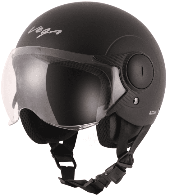 Vega Atom Open Face Dull Black Helmet (ISI Certified)