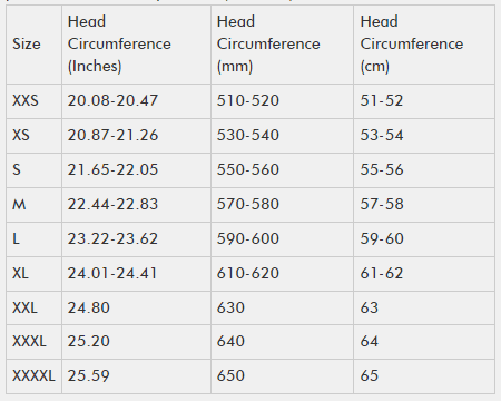 smk helmets size chart