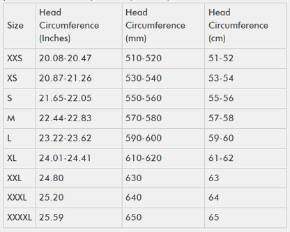 smk helmets size chart
