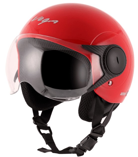 Vega Atom Open Face Red Helmet (ISI Certified)