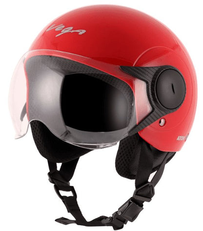 Vega Atom Open Face Red Helmet (ISI Certified)