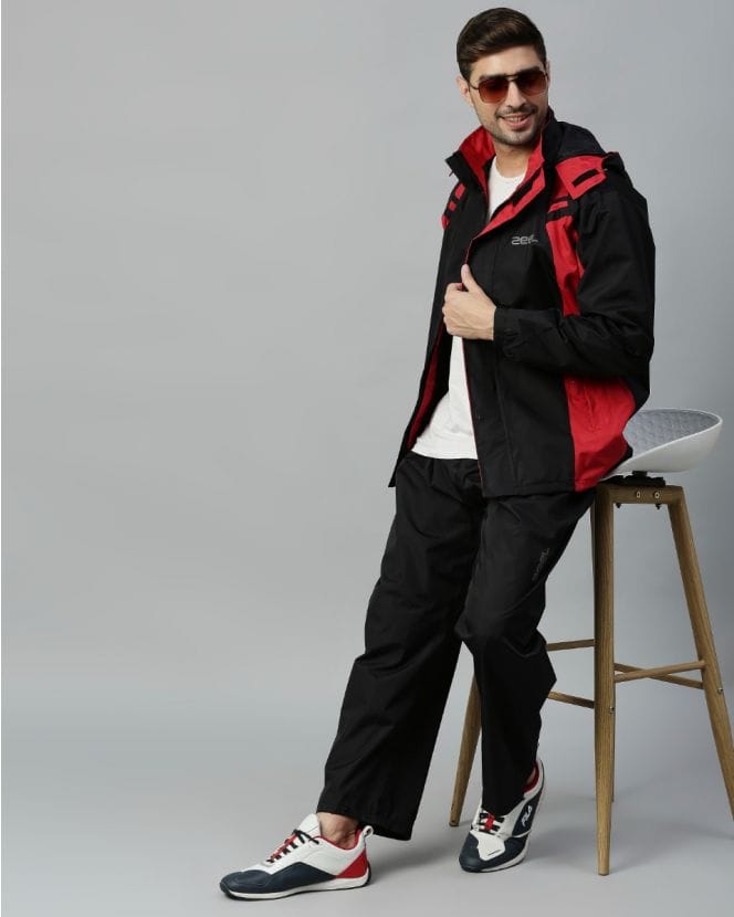Zeel's Go Hike Black & Red Stylish Raincoat Set for Men