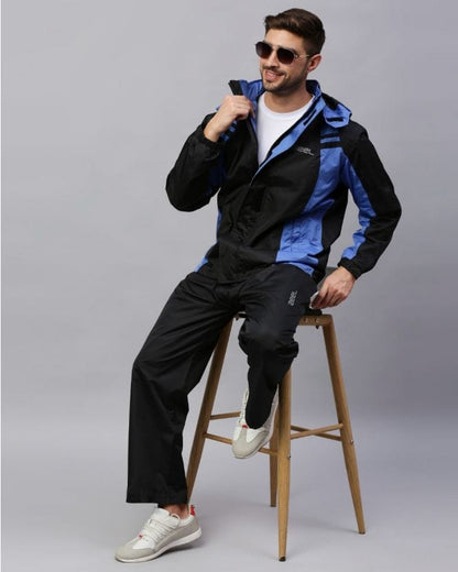 Zeel's Go Hike Black & Blue Stylish Raincoat Set for Men